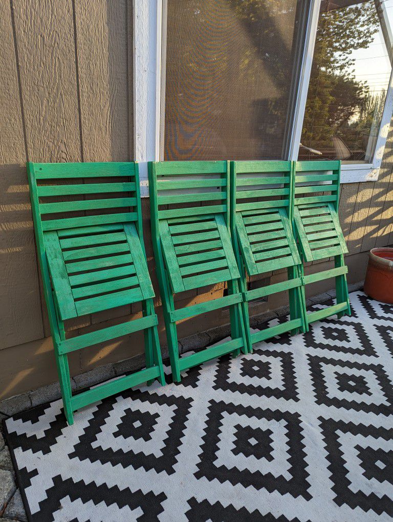 Colorful Green Folding Wood Patio Table & 4 Chairs Set by IKEA