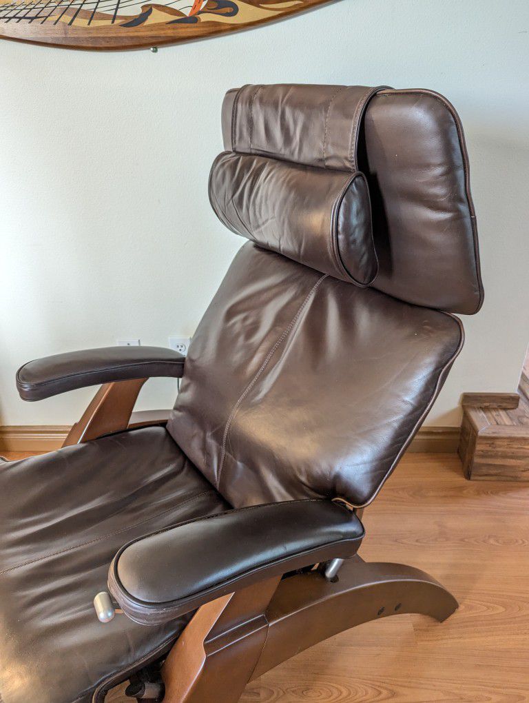 Brown Leather Perfect Chair Zero Gravity Recliner by Human Touch