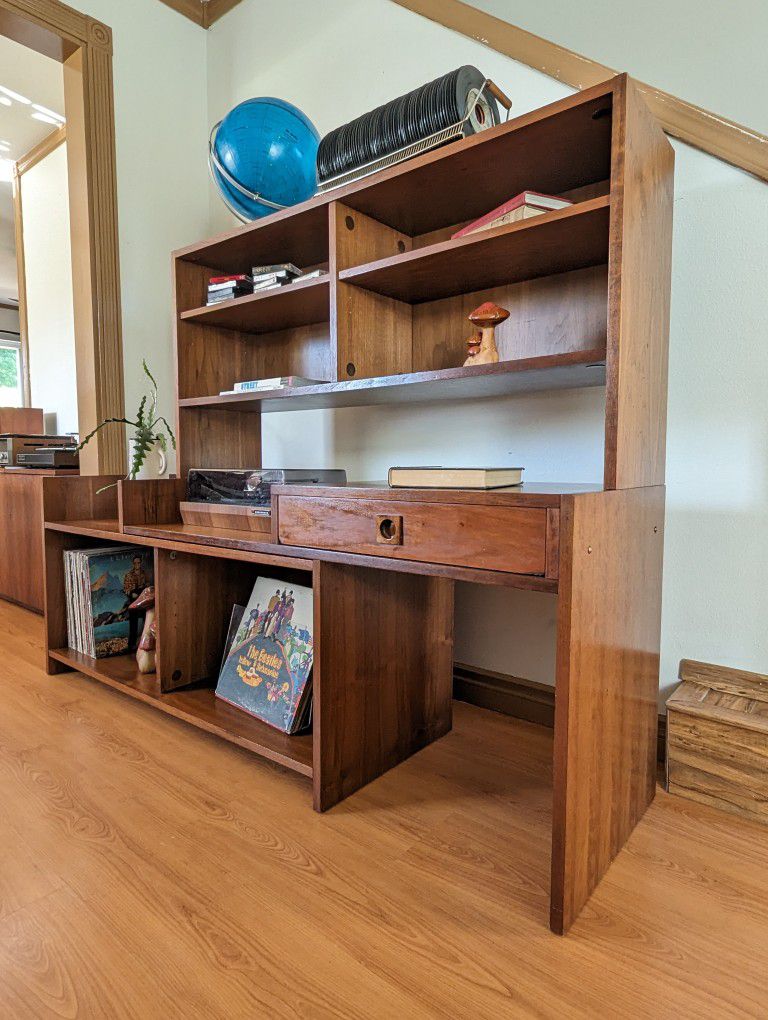 MCM/ Danish Modern Modular Walnut Record Player Stand & Storage Cabinet w/ Bookshelf