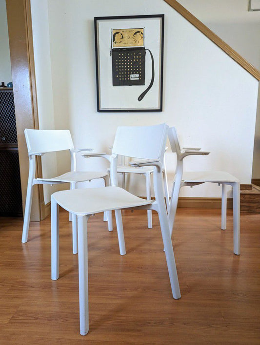 IKEA Janinge White Danish Modern Inspired Stackable / Dining Arm Chairs