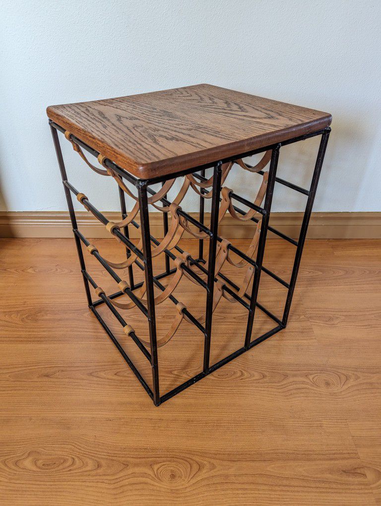 MCM Arthur Umanoff Wrought Iron Wine Bottle Holder Rack End Table