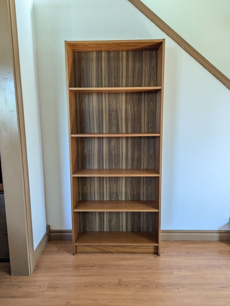 Tall MCM Scandinavian Teak 5 Tiered Bookshelf