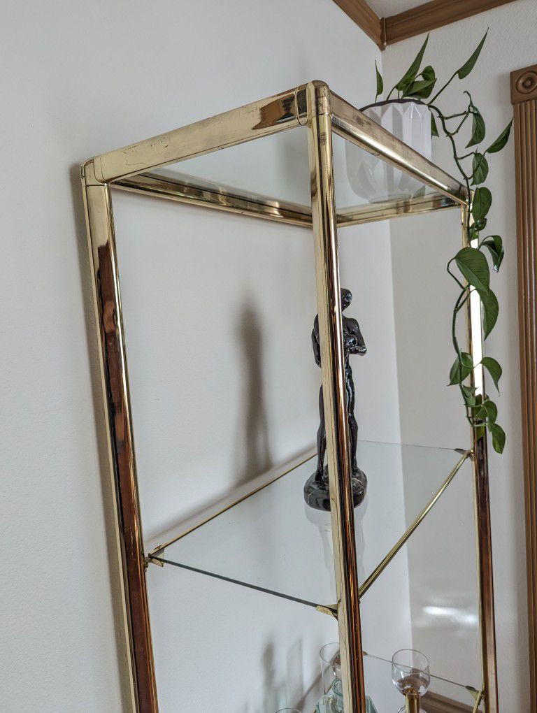 Mid Century Rectangular Brass Etagere Display w/ 4 Glass Shelves