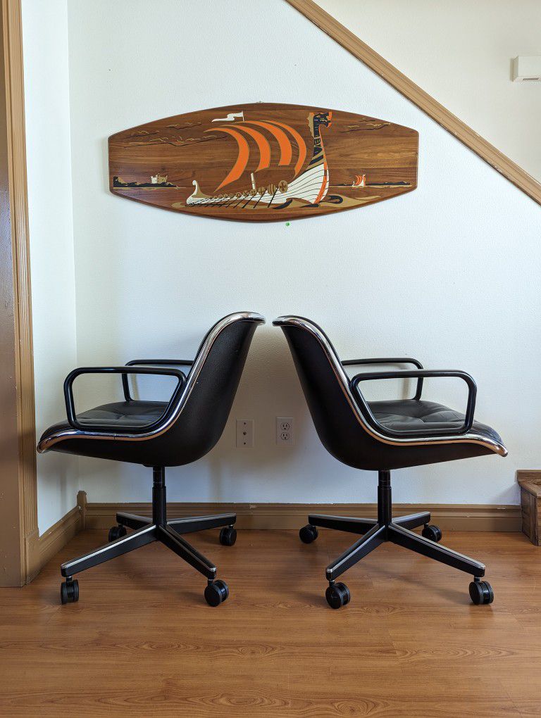 Vintage Pair of Black Leather Desk Chairs by Charles Pollock for Knoll