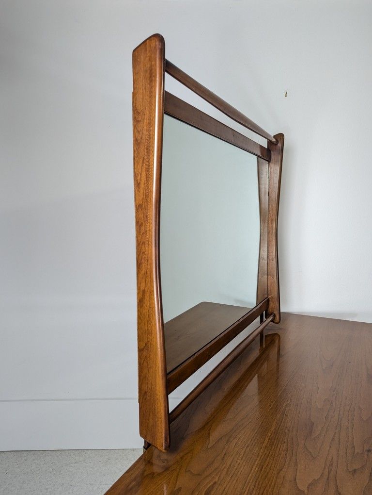 MCM Solid Walnut Triple Dresser & Mirror by Kent Coffey