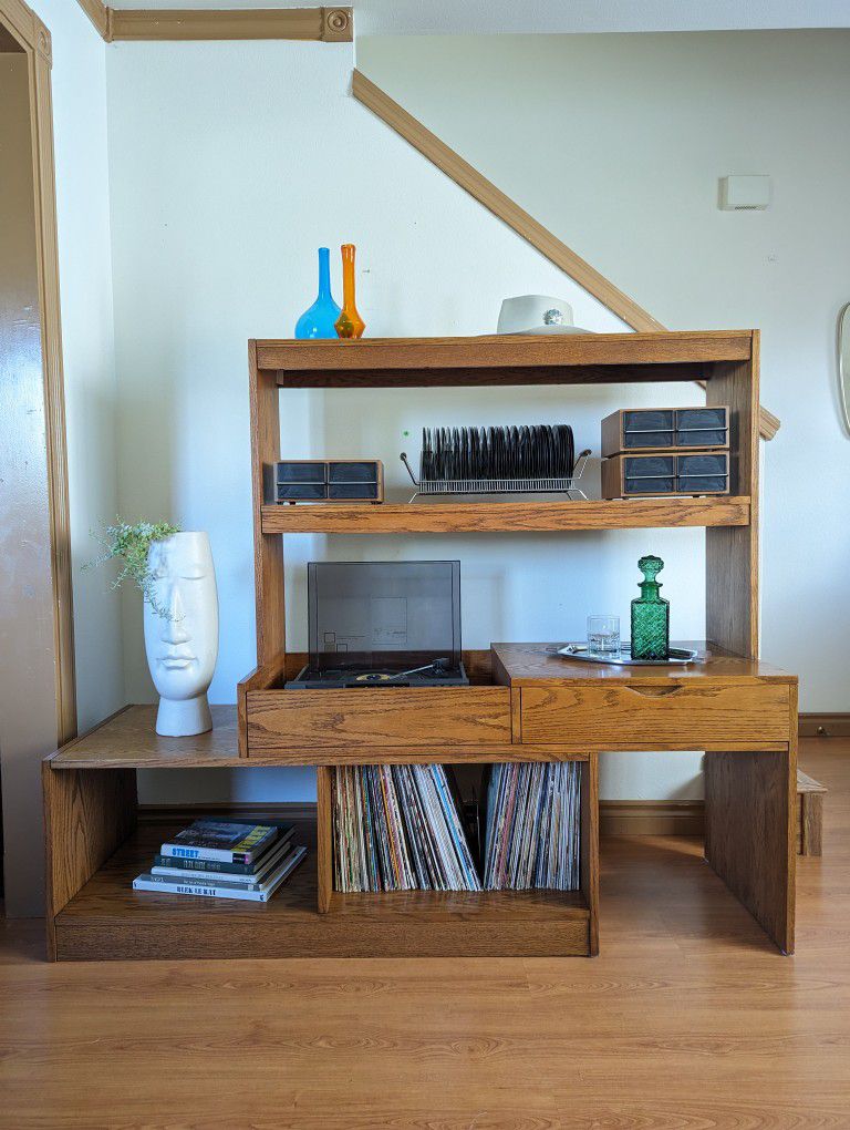 Postmodern Vintage 32 Cassette Tape Double Drawer Wood Storage Holders