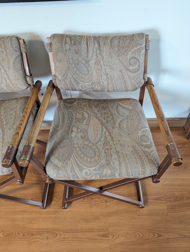 Postmodern Pair of Paisley, Copper & Oak X Framed Directors Chairs