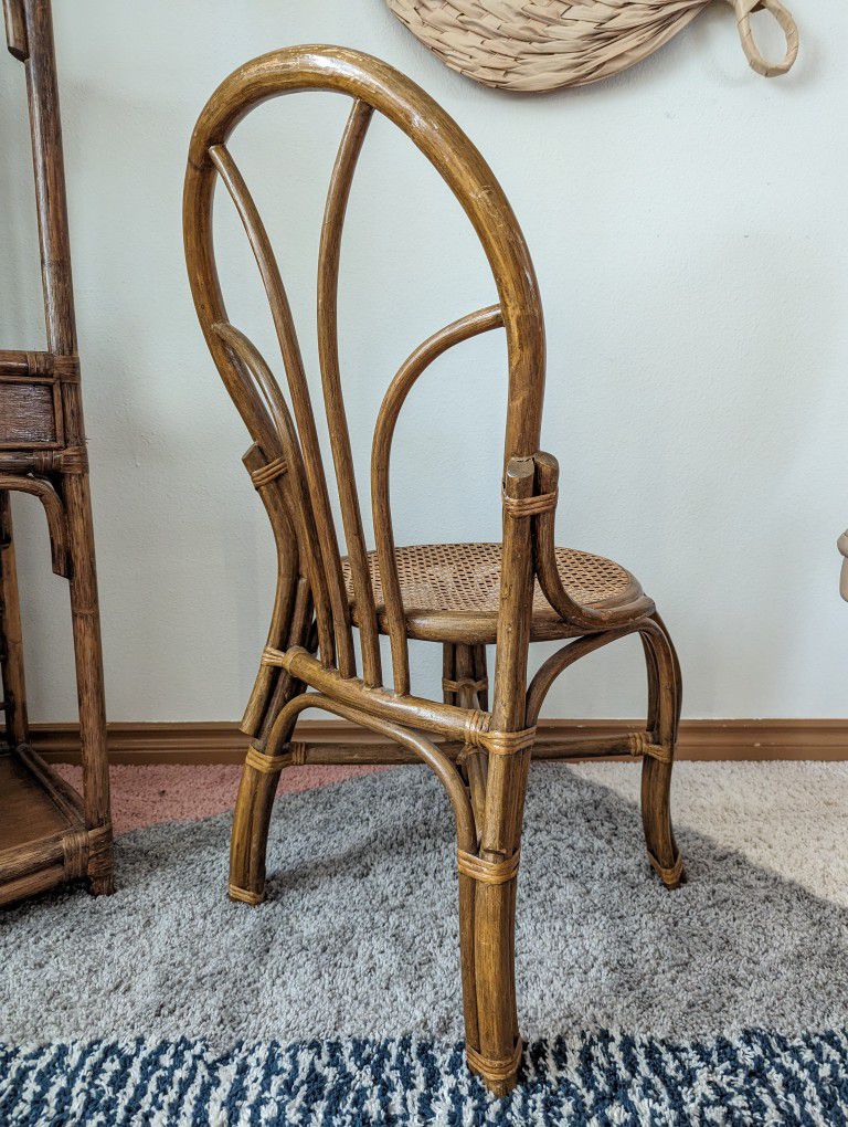 Vintage Boho Bamboo & Rattan Peacock Fan Back Chair