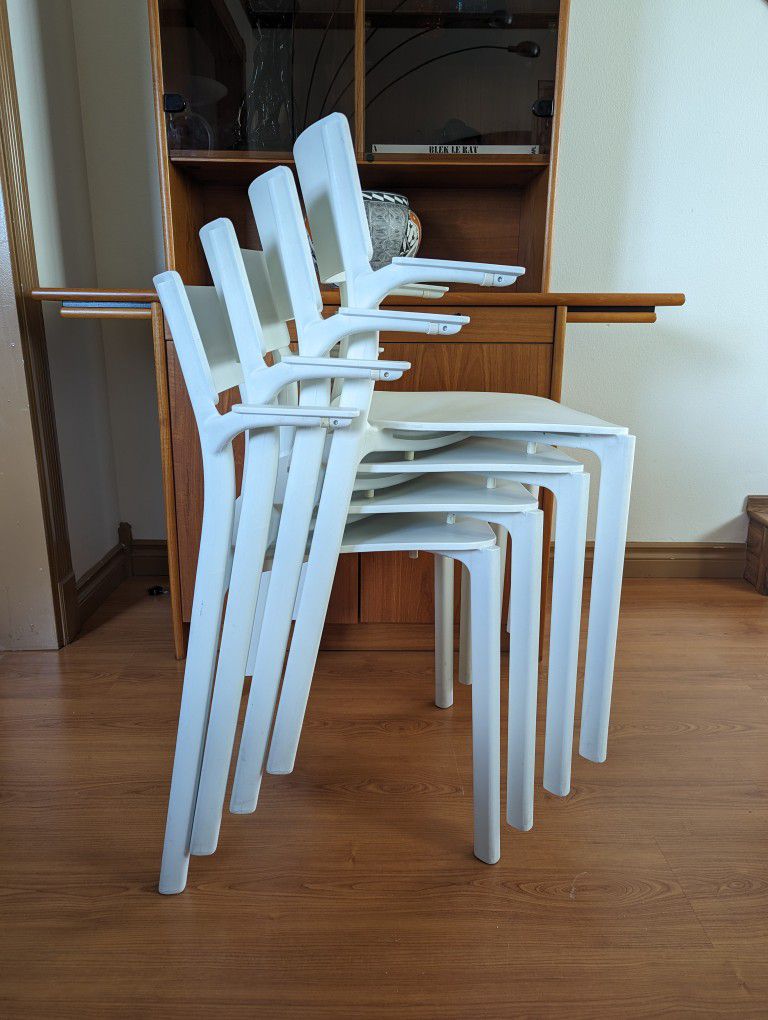 IKEA Janinge White Danish Modern Inspired Stackable / Dining Arm Chairs