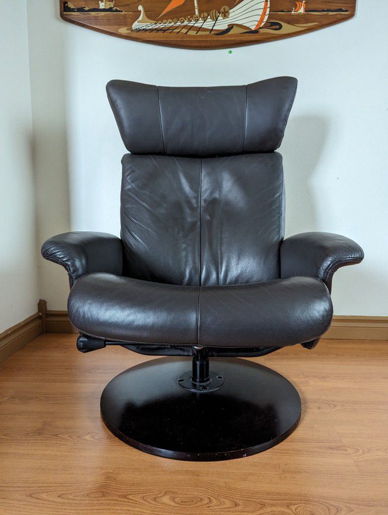 Ekornes Stressless Style Leather Lounge Chair & Ottoman / Lounger Recliner