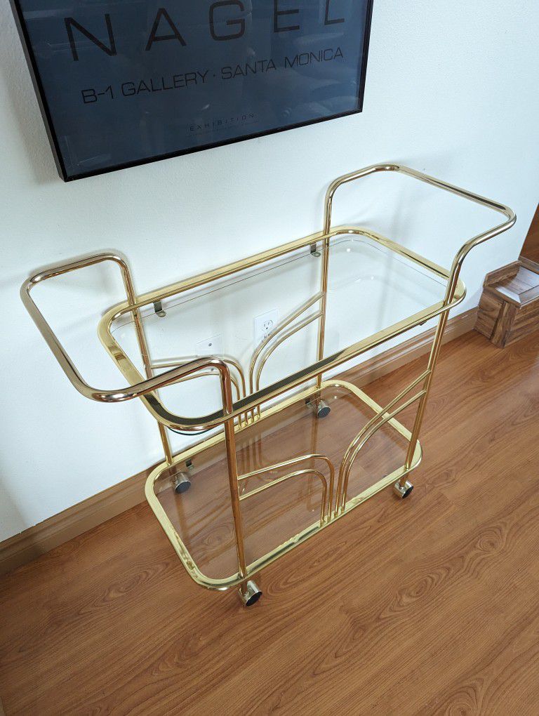 Postmodern Vintage Hollywood Regency Brass & Glass Bar Cart