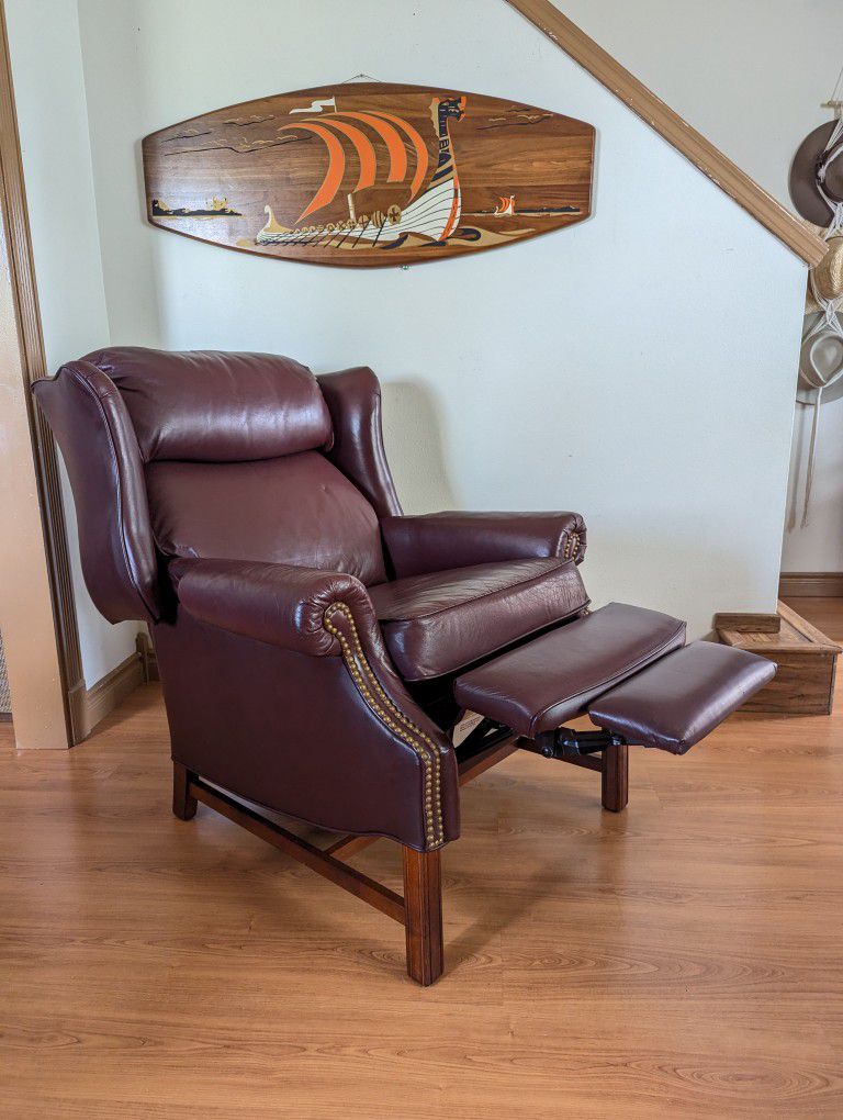 Maroon Leather Presidential Wingback Recliner by Lane