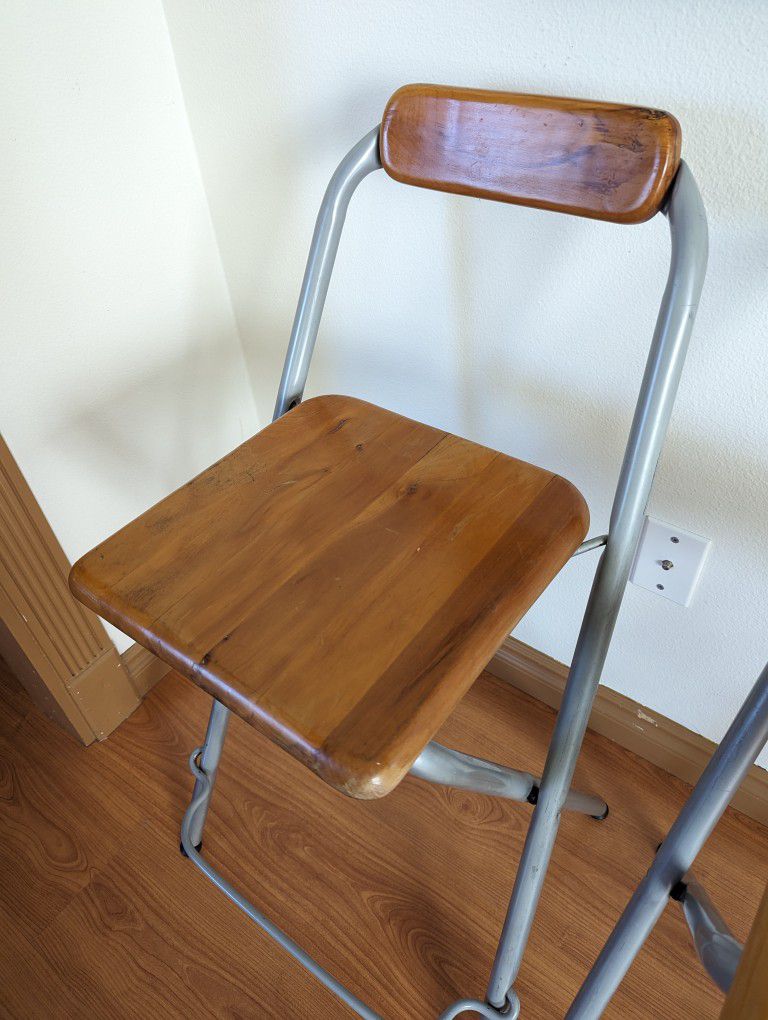 Vintage Pair of IKEA Dennis Folding Metal & Wood Bar Stools