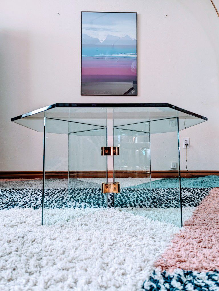 Postmodern Leon Rosen Pace Glass & Brass Little Octagon Coffee Table