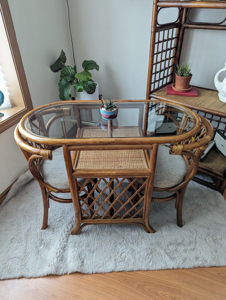 Bamboo & Rattan Boho Honeymoon Breakfast / Dining Table & Chair Set