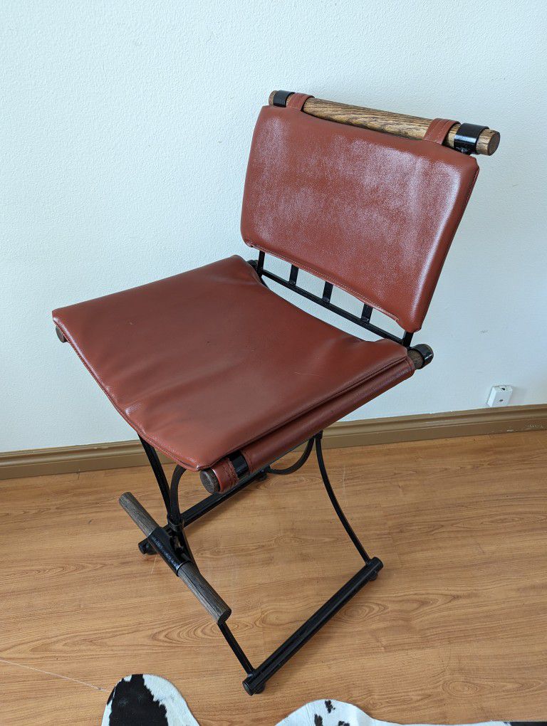 Mid Century Set of Wrought Iron & Wood Barstools