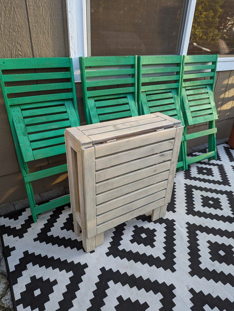 Colorful Green Folding Wood Patio Table & 4 Chairs Set by IKEA