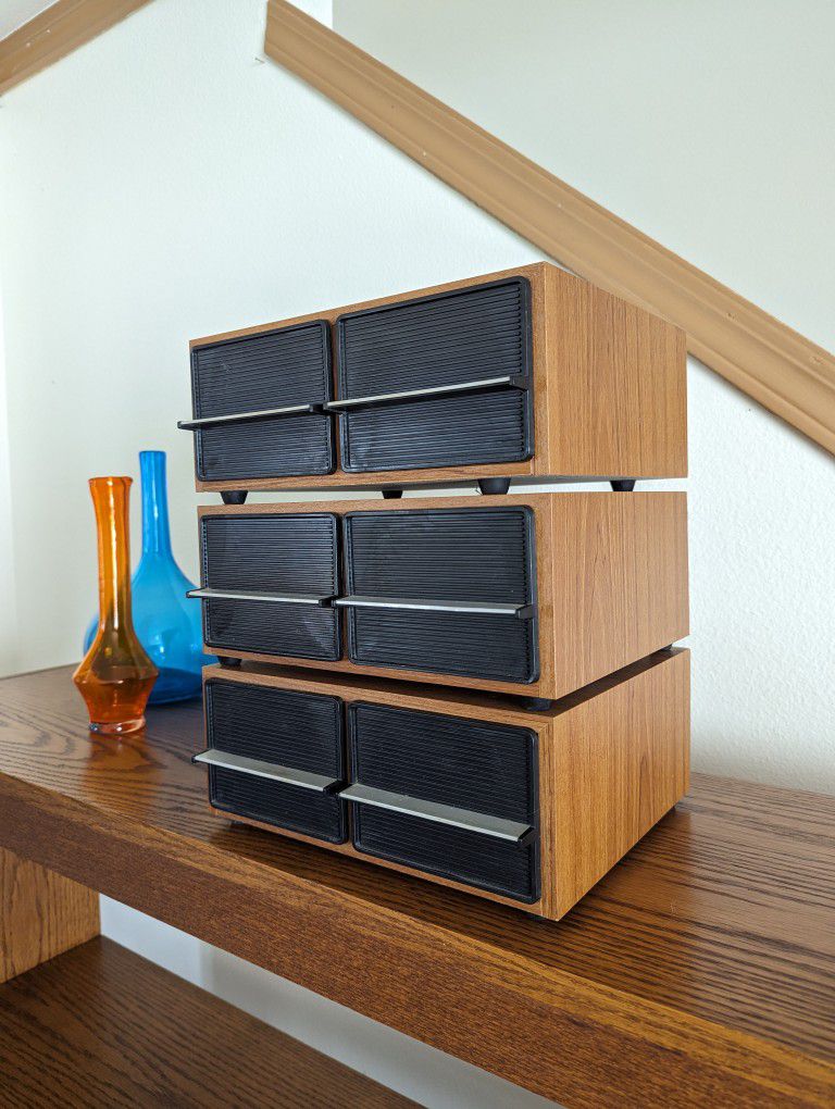 Postmodern Vintage 32 Cassette Tape Double Drawer Wood Storage Holders