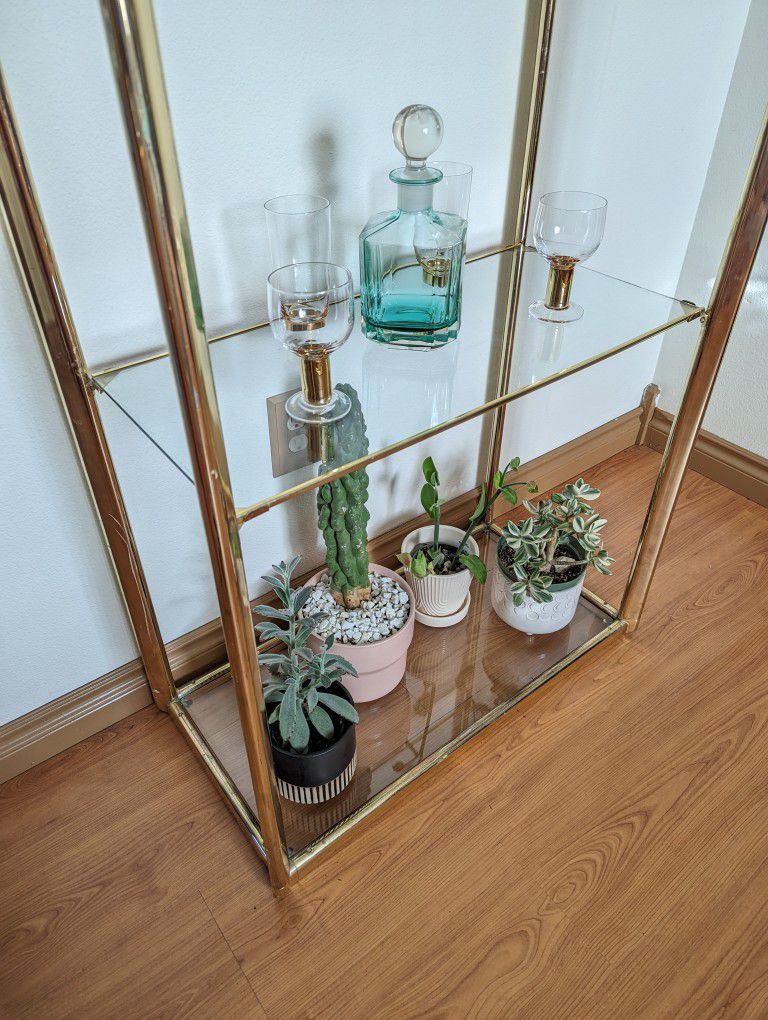 Mid Century Rectangular Brass Etagere Display w/ 4 Glass Shelves