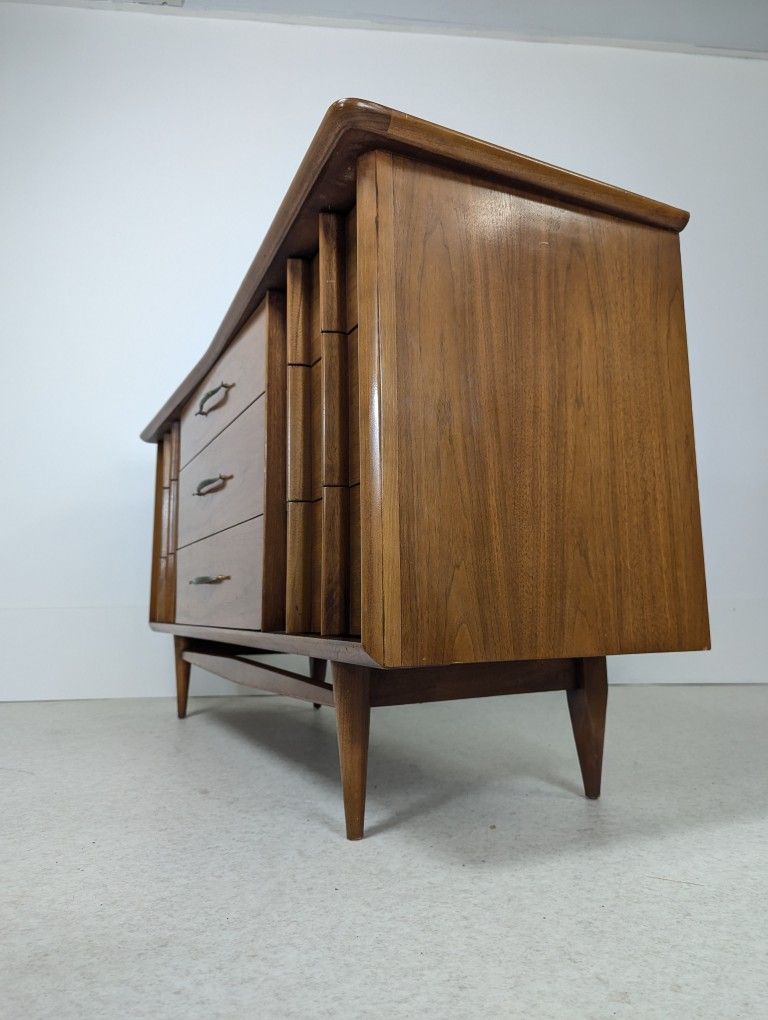 MCM Solid Walnut Triple Dresser & Mirror by Kent Coffey