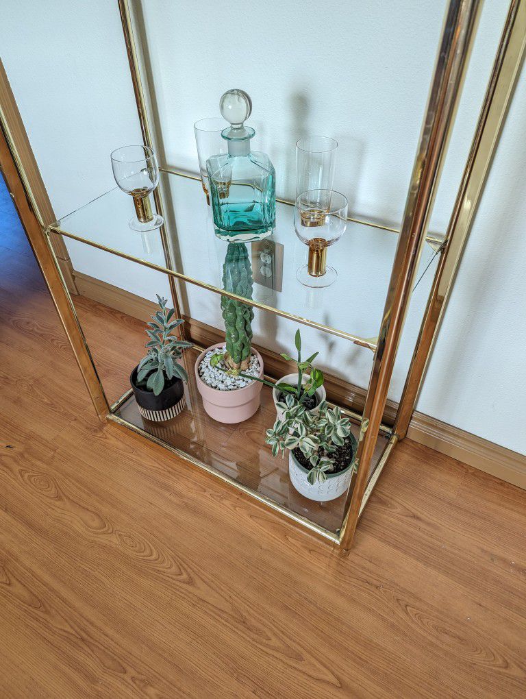 Mid Century Rectangular Brass Etagere Display w/ 4 Glass Shelves