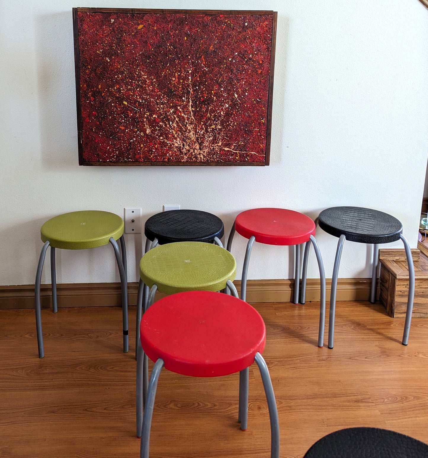 Vintage 70s Ikea Plastic Colorful Stools Retro Red Black Green