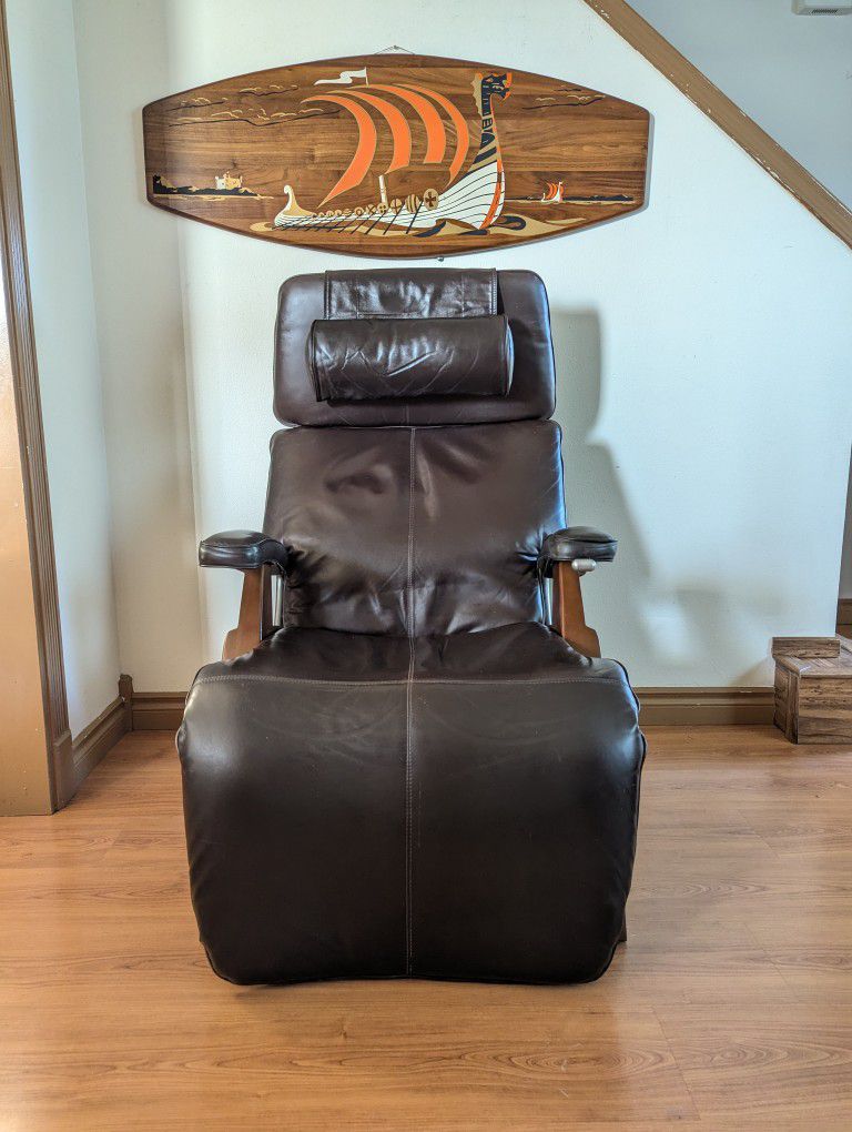 Brown Leather Perfect Chair Zero Gravity Recliner by Human Touch