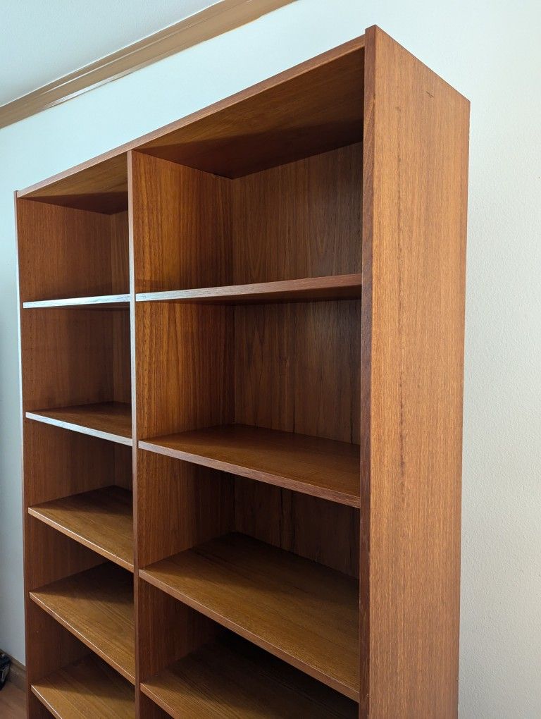 Large Danish Modern Teak Double Bookshelf Bookcase