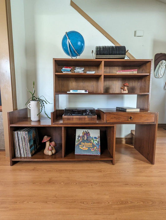 MCM/ Danish Modern Modular Walnut Record Player Stand & Storage Cabinet w/ Bookshelf