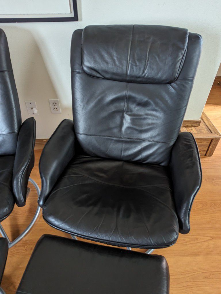 Pair of Ekornes Stressless Style Black Leather Lounge Chair & Ottoman Recliner Set by IKEA