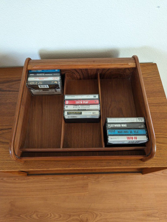 Vintage Solid Teak Tambour Door 45 Cassette Storage Case Holder by EID