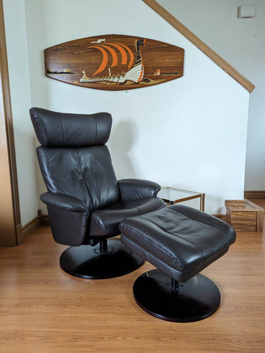 Ekornes Stressless Style Leather Lounge Chair & Ottoman / Lounger Recliner