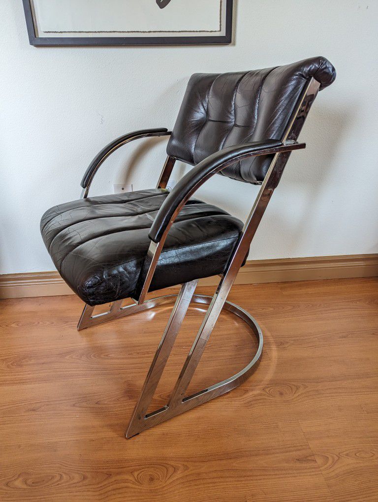 Vintage Postmodern Chrome & Black Leather Pair of Cantilever Z Chairs