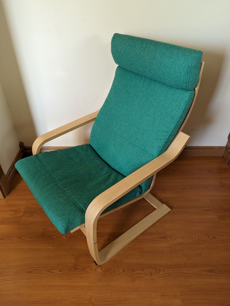 IKEA Poang Green Fabric Bentwood Birch Lounge Chair