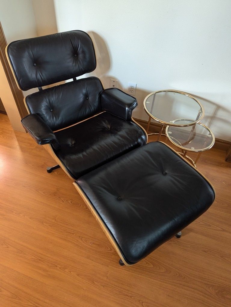 MCM Eames Black Leather Replica Lounge Chair & Ottoman