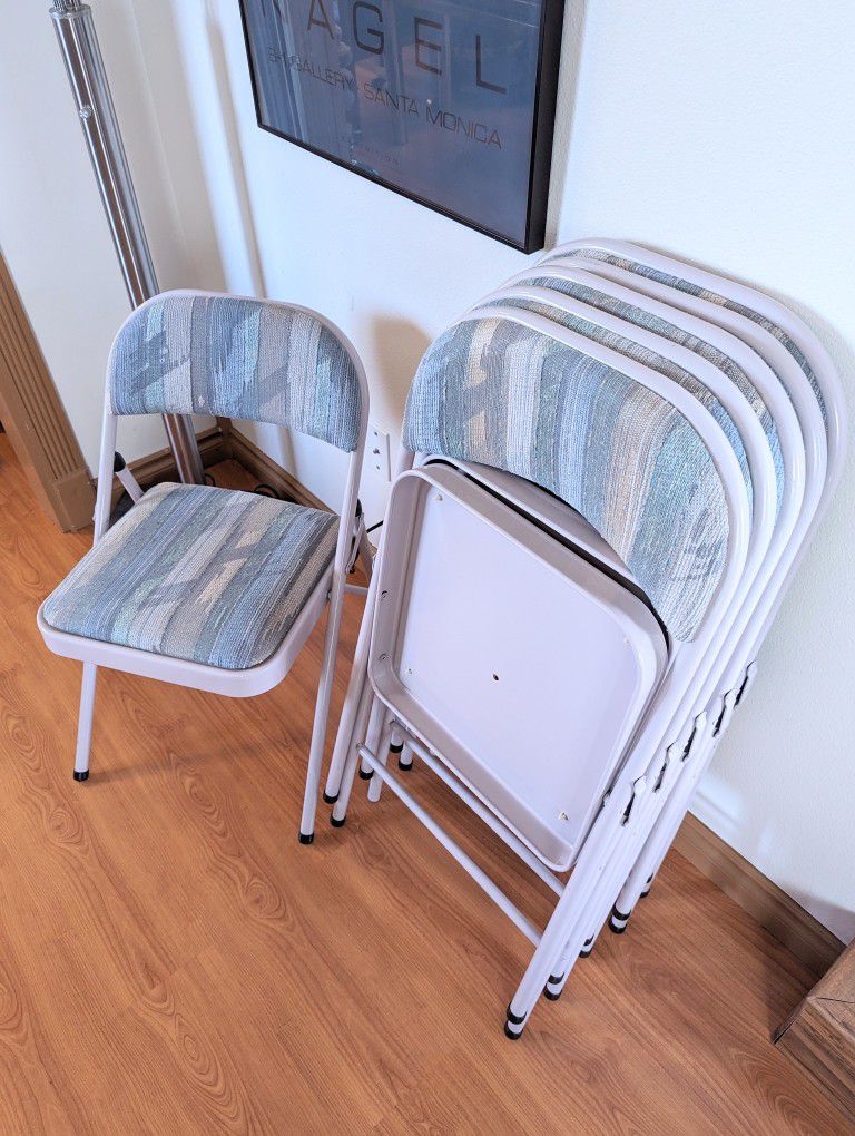 Postmodern Pastels Upholstered Folding Chairs w/ Lavender Metal Frames