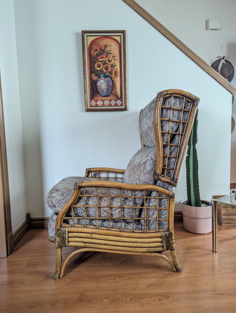 Mid Century Vintage Boho Bamboo & Rattan Jungalow Recliner