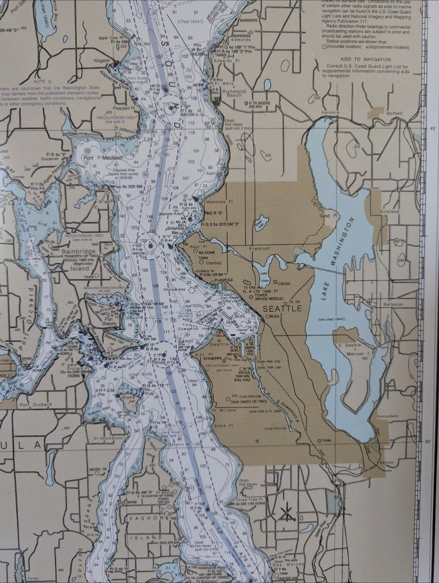 Large Framed Puget Sound Wall Art NOAA Chart Map